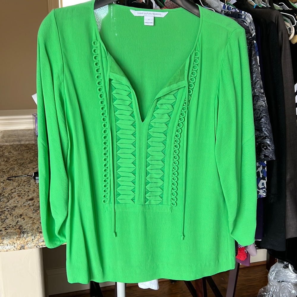 Diane von Furstenberg Green 3/4 Sleeve Blouse